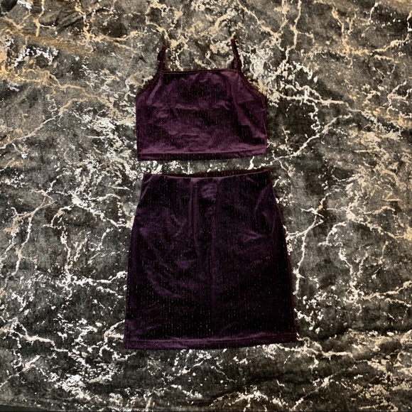 Forever 21 Tops - Plum Velvet Piped Sparkly Crop Tank and Skirt Set